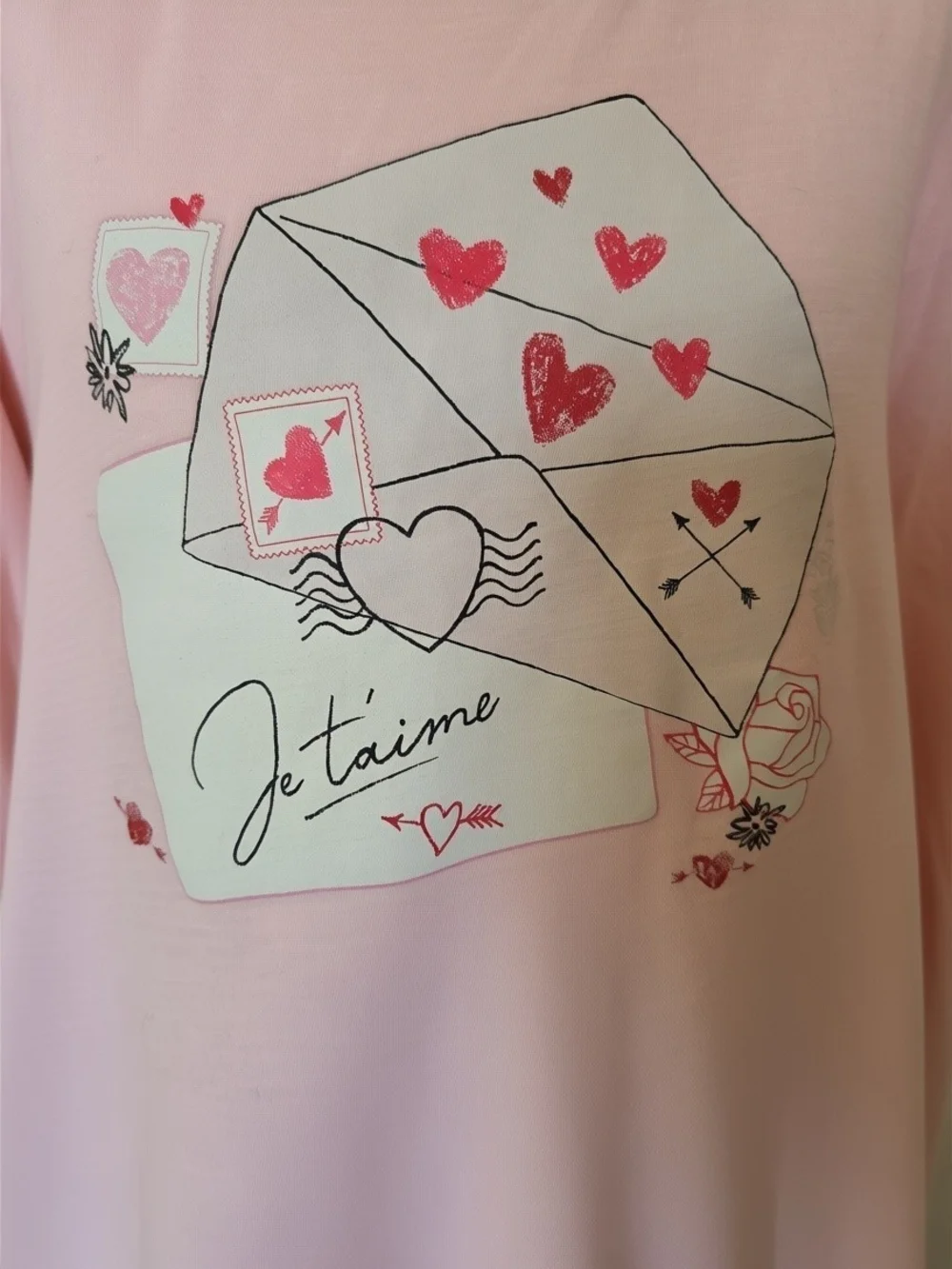 J. Crew Pink Long-Sleeve Graphic Top - Love Letter Motif